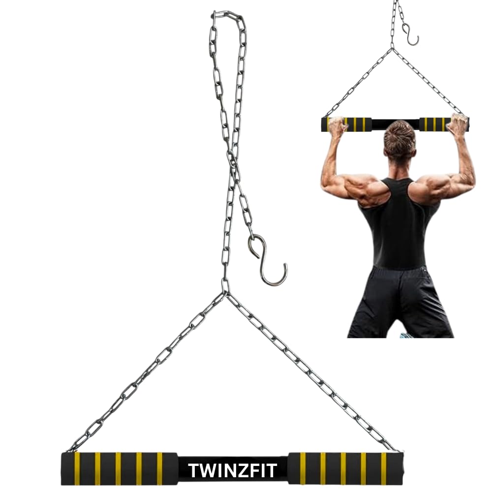 TWINZFIT Heavy-Duty Chinup Up Bar with Adjustable Hanging Chain Capacity - Upper Body Strength Trainer for Home Gym - Doorway Fitness Bar for Chin-Ups, Muscle Training, Height Growth and Back Exercises Kids & Adults 1 Year Warranty