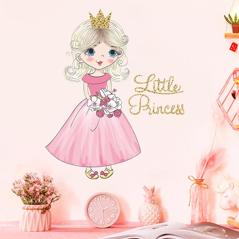 Image of Adorable Little Princess Holding Flowers Wall Stickers Wall Art Decal Nursery Bedroom Decorations Wall Decor Stickers Modern Wallpaper for Kids Boy Girl Rooms Nursery Bedroom Decorations