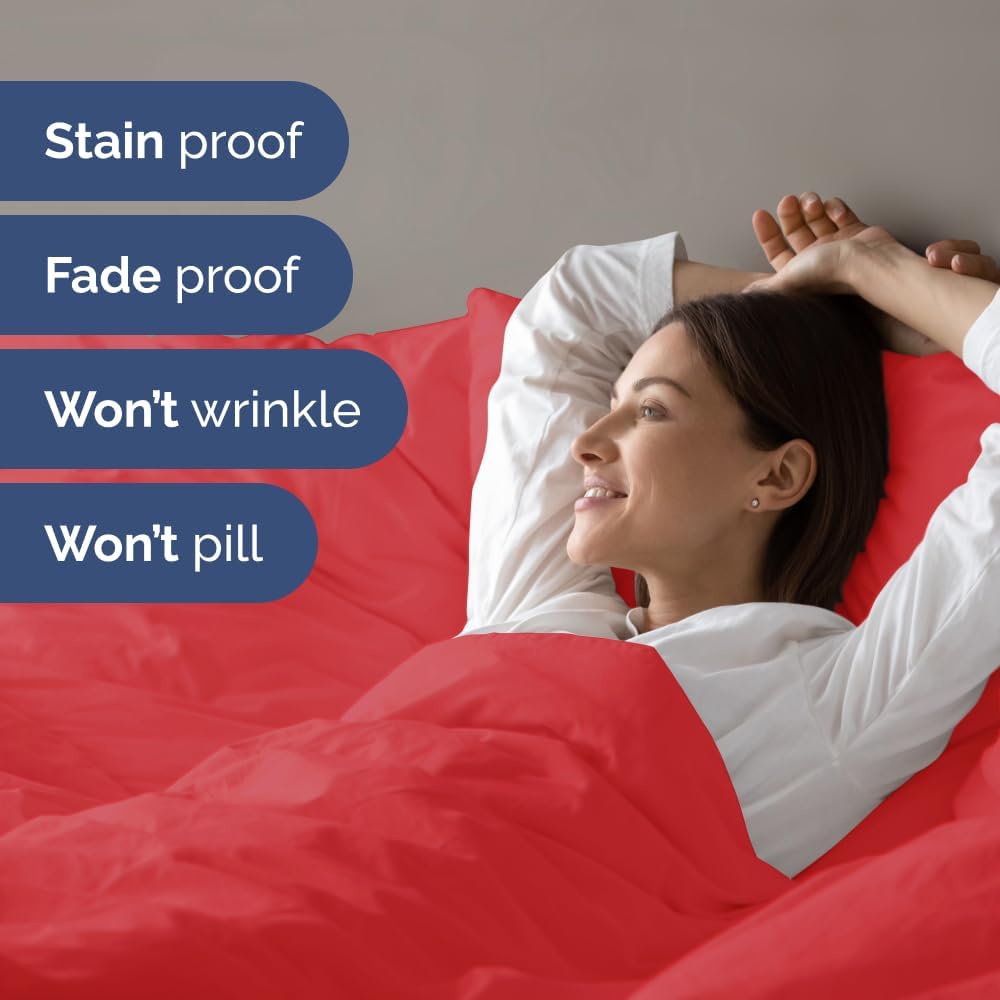 Twin Size Flat Bed Sheet + Duvet Cover Bundle - Hotel Luxury Single Flat Bottom Sheet Only - Fits Mattresses with Deep Pockets between 8 to 16 inches - Ultra Soft, Breathable and Wrinkle Free - Red