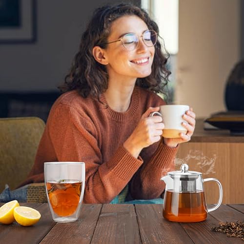 PluieSoleil Clear Borosilicate Glass Teapot with Infuser - Round Shape Heat-Resistant Stovetop Safe Tea Maker 1400ML - Image 2