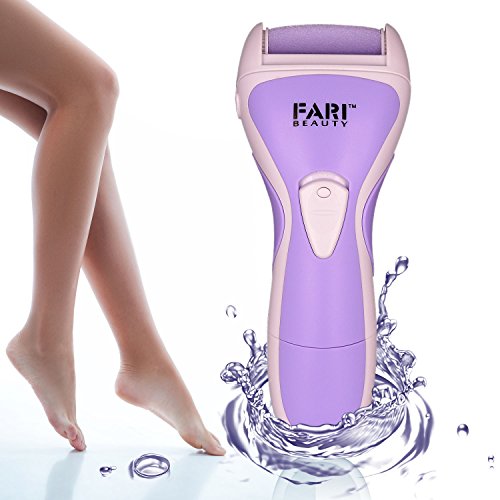 FARI Waterproof Rechargeable Electronic Foot File Pedicure Electric Callus Remover With Turbo-Boost Motor -Easily Remove Dead Hard Cracked Rough Skin -1 Extra Coarse Roller Included (Purple)
