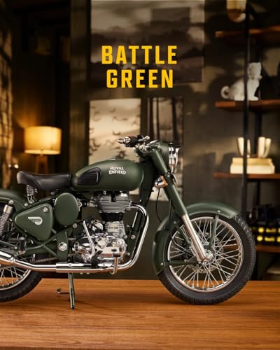 Image of Royal Enfield 1:3 Classic 350 Scale Model Miniature | Authentic True-to-Life Detailing | Premium Metal Tank & ABS Body | Movable Handlebar Steering | Collector's Keepsake Essential | Battle Green