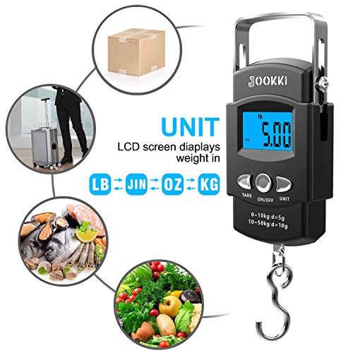 Fish Scale,Jookki Hanging Scale Portable Dial Scale Lcd Digital Weight Electronic Scale 110Lb/50Kg With A Tape Measure For Tackle Bag,Luggage,Baggage,(Black) #TOP4