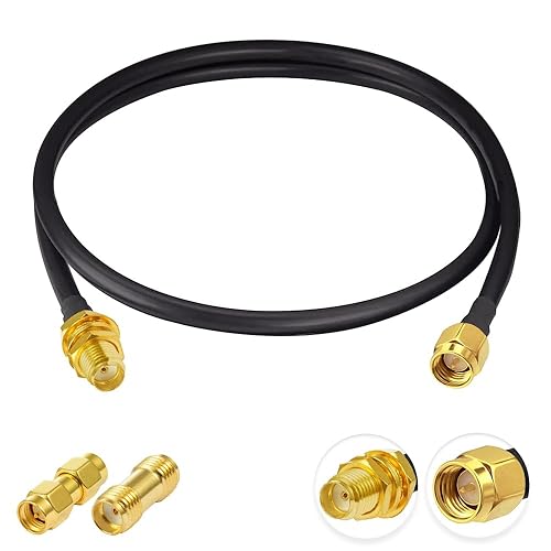 Cable SMA macho a SMA hembra, RG58, cable coaxial RF de 3 pies3.3 ft + 2 adaptadores SMA para router, antena, potenciador de señal, adaptador