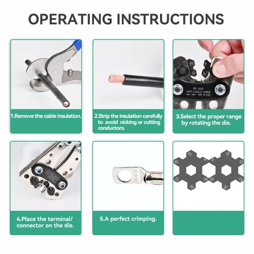 Gazoe Battery Cable Lug Crimping Tool 10-1 AWG, Heavy Duty Wire Crimper for Battery Wire Ring Terminals - HX-50B - Thumbnail 3