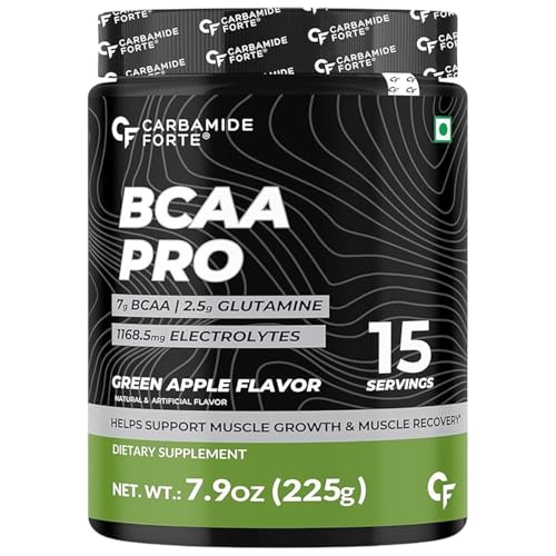 Carbamide Forte BCAA Pro Supplement Powder | BCAA Supplement Powder with L-Glutamine & L-Citrulline | Intra Workout Supplement | Green Apple - 225g