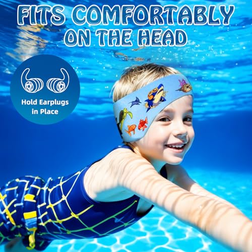 Swimming Headband for Kids - 2 Pairs Waterproof Ear Plugs & Adjustable Swim Ear Band,Keep Water Out and Hold Earplugs in - Water Headband for Surfing, Diving, Pool, Showering, and Beach by YUHENGLE - Image 2