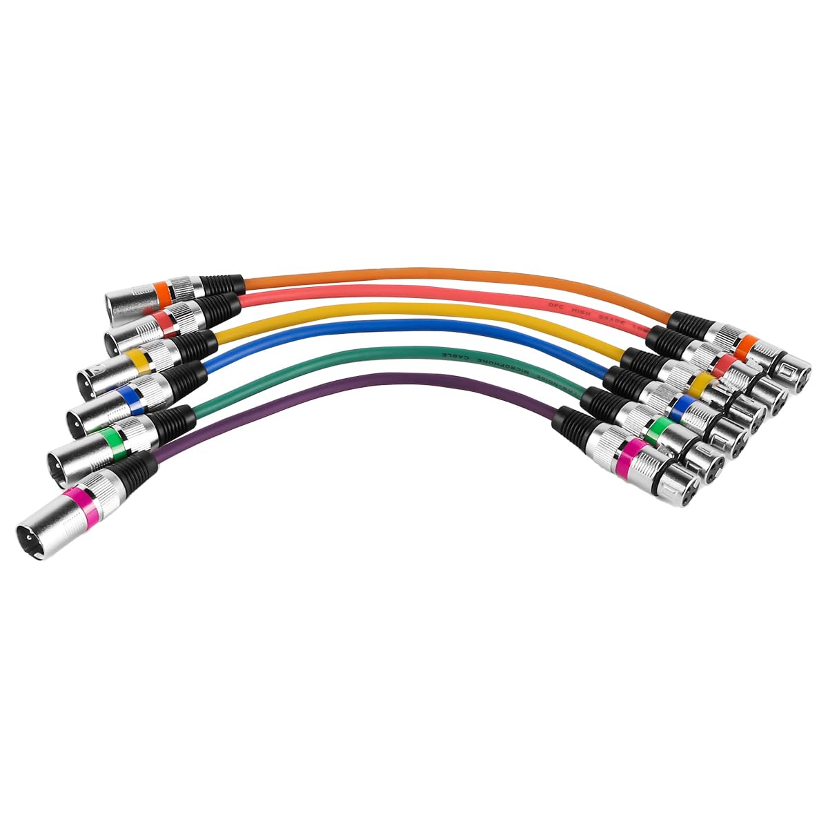 Laroal 6Packs Mic Cable Cord XLR Cable Microphone Cable Male to Female Balanced XLR Microphone Wire DMX Patch Cord(30cm Purple/Red/Blue/Orange/Yellow/Green)