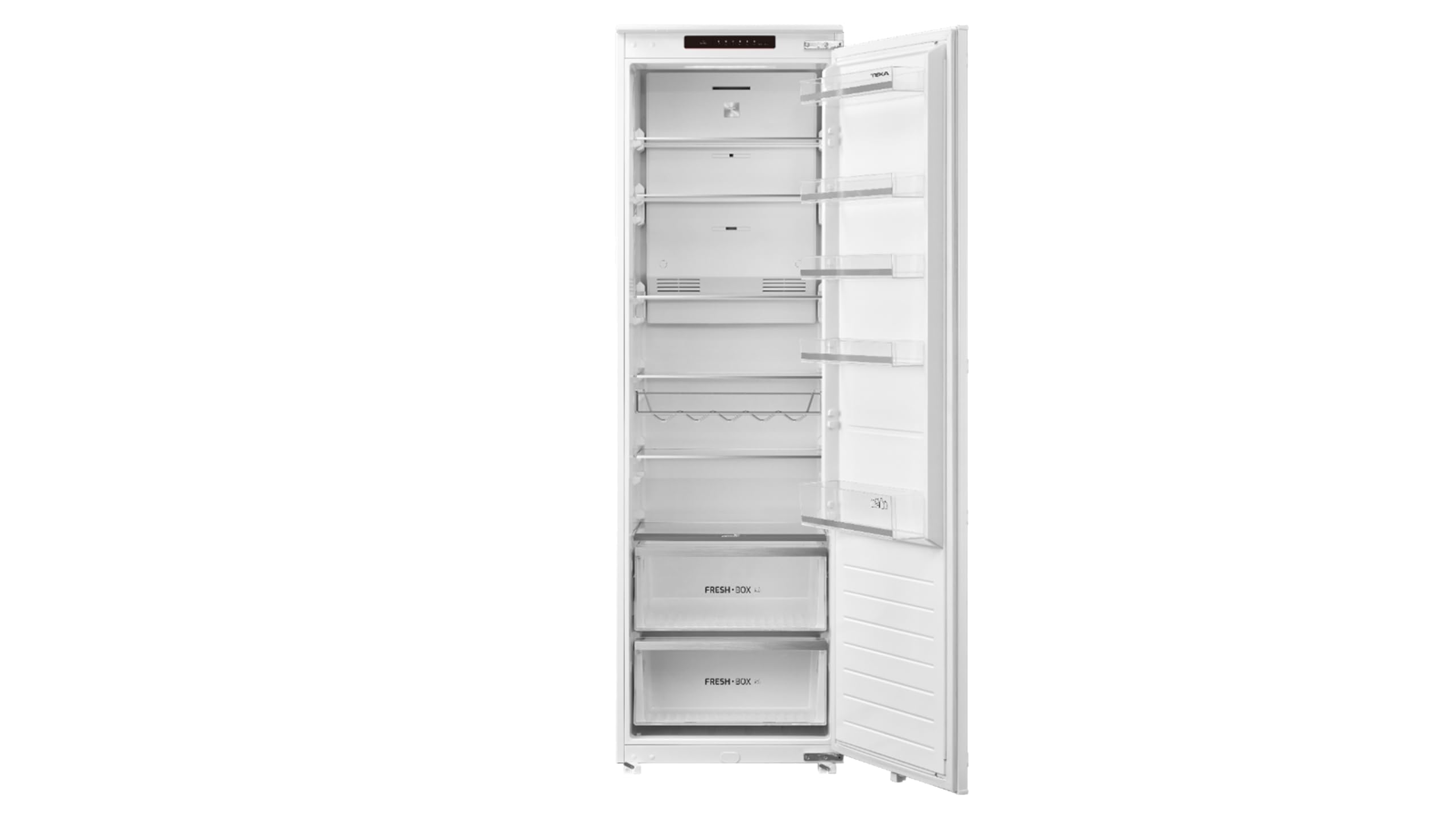 Teka Frigorífico Integrable de 1 Puerta, 304L Total No Frost, Motor Inverter, Termostato Electrónico, 2 Cajones VitaCare Box, 6 Estantes Regulables, LED, Puerta Reversible, RSL 73385 FI