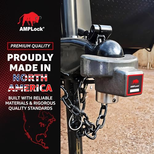 AMPLock - U-BRP2516 Heavy Duty Trailer Coupler Lock 2 5/16, RV & Trailer Hitch Lock, Straight Lip Trailer Ball Lock, Travel Trailer Accessories, Anti Theft for Trailers & RV with Push & Lock System