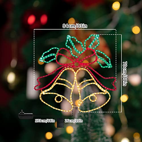 Justpro [Large 33X31 Inch Animation Super-Bright 438Led Bell Neon Motif Multi Leds Outdoor Christmas Decoration With 11 Functions And Timer Waterproof For Outdoor Home Party Wall Hanging Holiday #TOP5