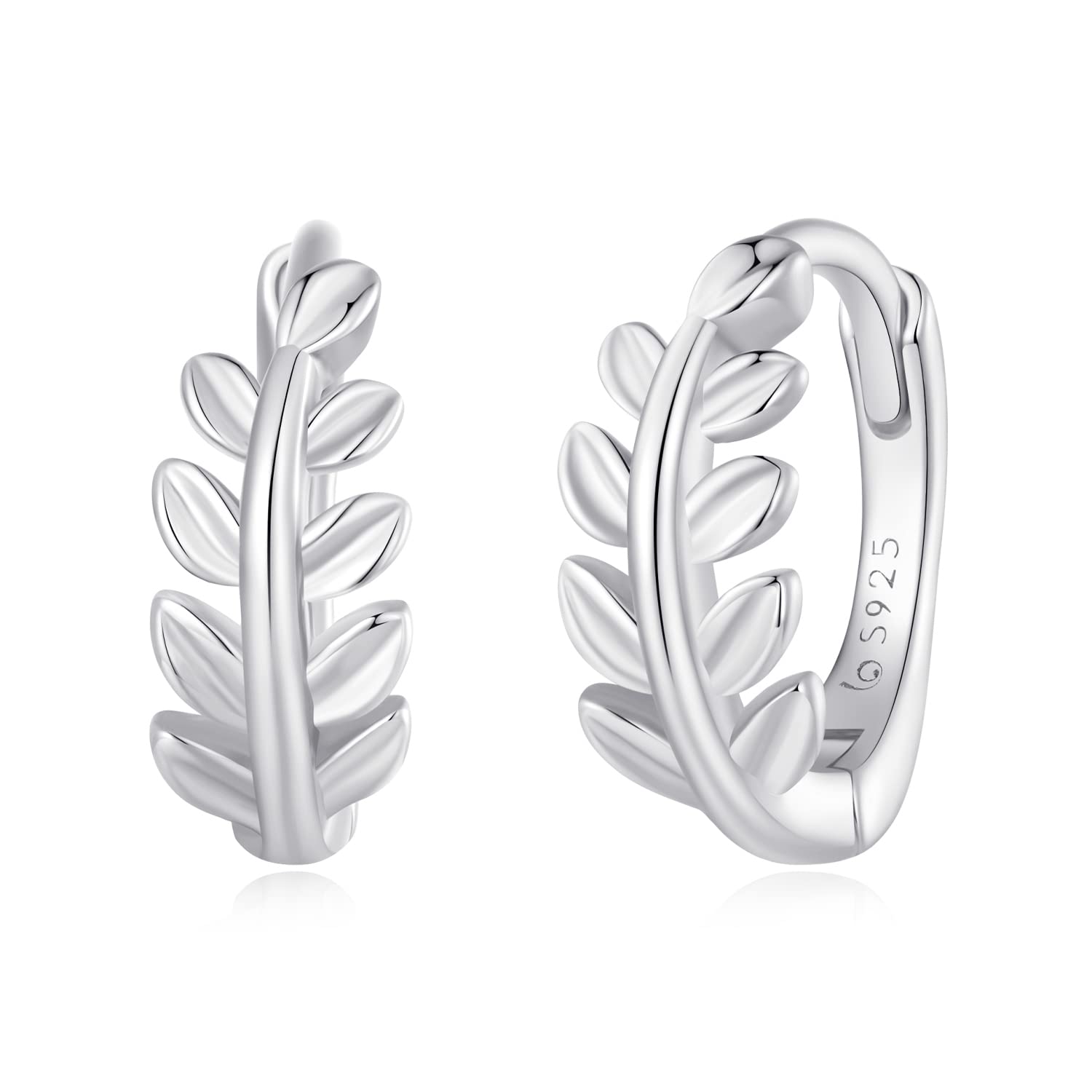 WBDWWTD Kleine Creolen für Damen, 925er-Sterlingsilber, Blatt-Creolen
