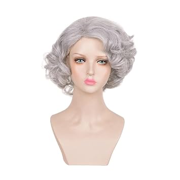 KOLIGHT 13inch Fashion Grandma Grey Short Curly Halloween Wigs Women Girls Cosplay Costume Hair Wigs