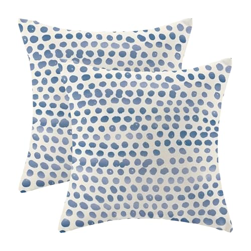 CXMEIFLY Polka Dot Pillow Covers 22x22 Inch Set of 2 Blue Cream Outdoor Decor Throw Pillows for Couch Modern Boho Design Watercolor Decorative Cushion Cases for Home Sofa Bed Decorations