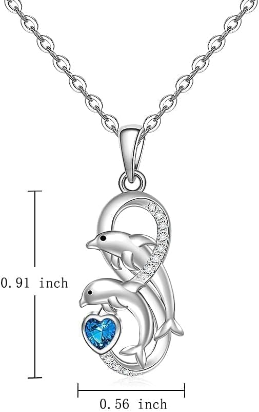 Dolphin Necklace for Women Sterling Silver Dolphin Gifts for Women Heart of the Ocean Necklace Infinity Jewelry Gifts