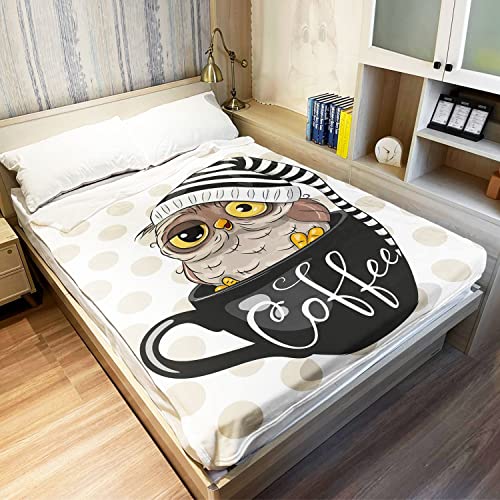 Yisumei Polka Dot Owl Blanket, Hat Cartoon Coffee Cup Print Bed Throw Blanket, Great Gifts For Kids, 60"X80" #TOP1