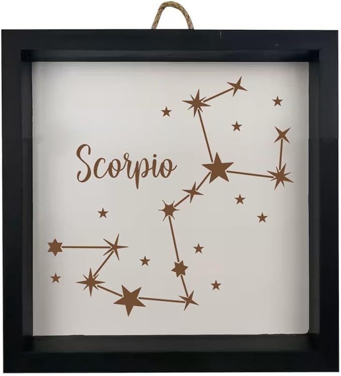 Framed Wood Sign Wall Art Home Desk Decor Gift Scorpio Star Zodiac Horoscope Constellation (Black Frame)