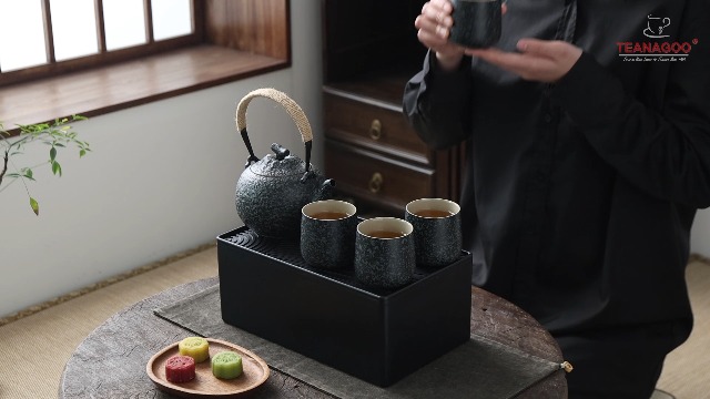 Set Da Tè Giapponese TEANAGOO In Porcellana - Teiera 700 Ml E 4 Tazze, Grigio Carbone, Con Vassoio, Ideale Per Casa E Viaggi - Foto 12