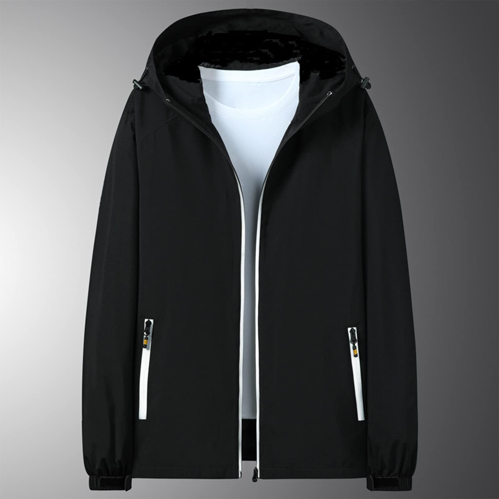 Giacca con cappuccio da uomo con tasche con cerniera, impermeabile da uomo, traspirante, leggera, tagliata, giacca invernale da jogging, giacca a vento Full Zip Cappotto autunnale tinta unita