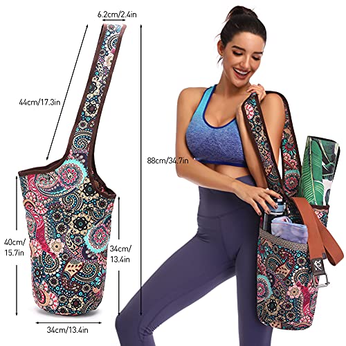 Tyuodna Yoga Mat Bag, Large Size Canvas Yoga Mat Bag, National Wind Yoga Mat Bag with Large Pocket & Zipper Pocket - Image 4