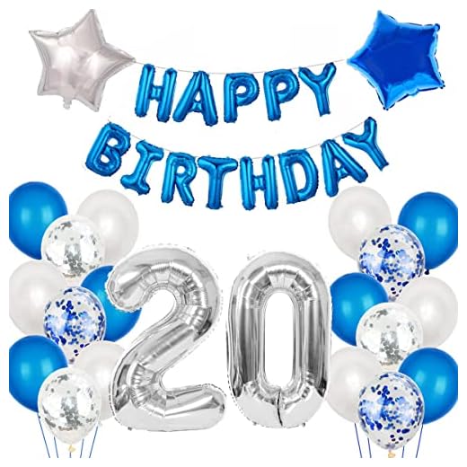 20. Födelsedagsdekoration blå silver herren set, födelsedagsfest man blå vit set 20 år, födelsedag dekoration blå silver 20 år för herren man Happy Birthday Girlande blå konfetti ballonger