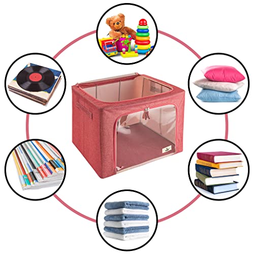 Storage Bins With Metal Frame - Stackable & Foldable Clothes Organizer Bags - Oxford Fabric Storage Containers With Large Clear Window & Carry Handles, Organization For Bedding, Linen, Clothes & More #TOP4