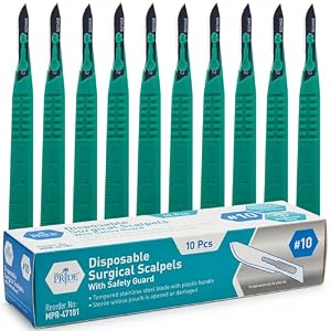MED PRIDE Sterile Disposable Surgical Scalpels 10 Pack, Individually Wrapped Protective Caps, Plastic Handles, for Dermaplaning Crafts (#10 Stainless-steel)