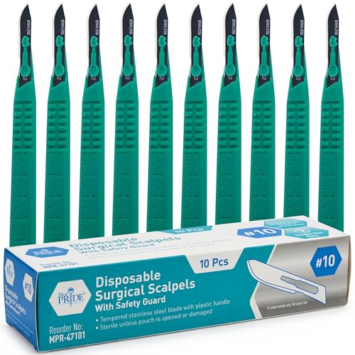 MED PRIDE Sterile Disposable Surgical Scalpels 10 Pack, Individually Wrapped Protective Caps,...