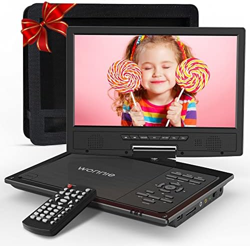 WONNIE 12.5" Portable DVD Player Car Headrest Video Players with 10.5" Swivel Screen, Car Headrest Holder, 5-Hours Rechargeable Battery, Regions Free, Support USB/SD Card/Sync TV