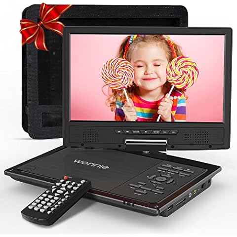 WONNIE 12.5" Portable DVD Player Car Headrest Video Player with 10.5" Swivel Screen, Car Headrest Holder, 5-Hours Rechargeable Battery, All Regions, Support USB/SD Card/Sync TV Cover