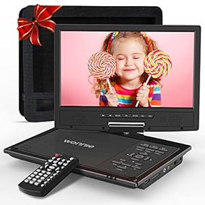 WONNIE 12.5″ Portable DVD Player Car Headrest Video Player with 10.5″ Swivel Screen, 5-Hours Rechargeable Battery, Car Headrest Holder, Dual Speakers, Support USB/SD Card/Sync TV, All Regions