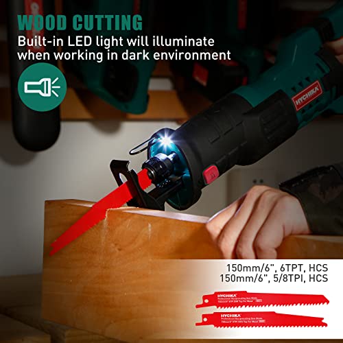 HYCHIKA Reciprocating Saw, 18V Cordless Electric Saw with Battery, Variable Speed, 4 Blades Wood/Metal/PVC Pile Cutting with Orbital Cutting