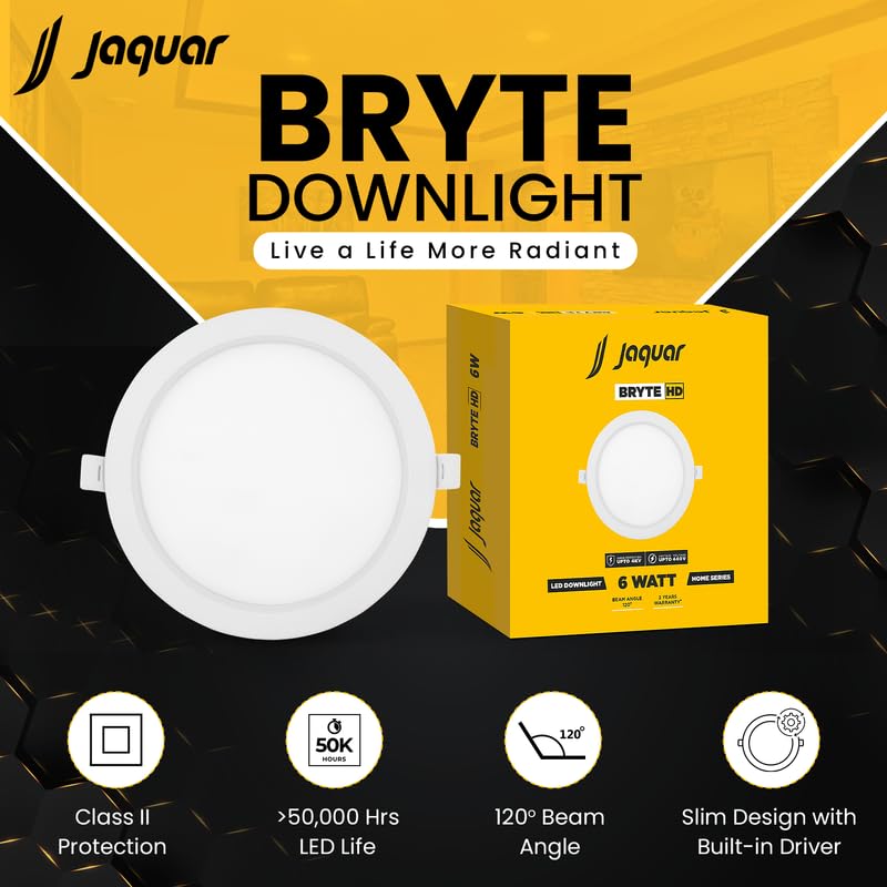Image of Jaquar 6W Bryte Slim Downlight Warm White with Aluminum Housing Built-in Driver | High Lumens | Slim Design | 2-Year Warranty | Easy and Quick Installation | Pack of 1