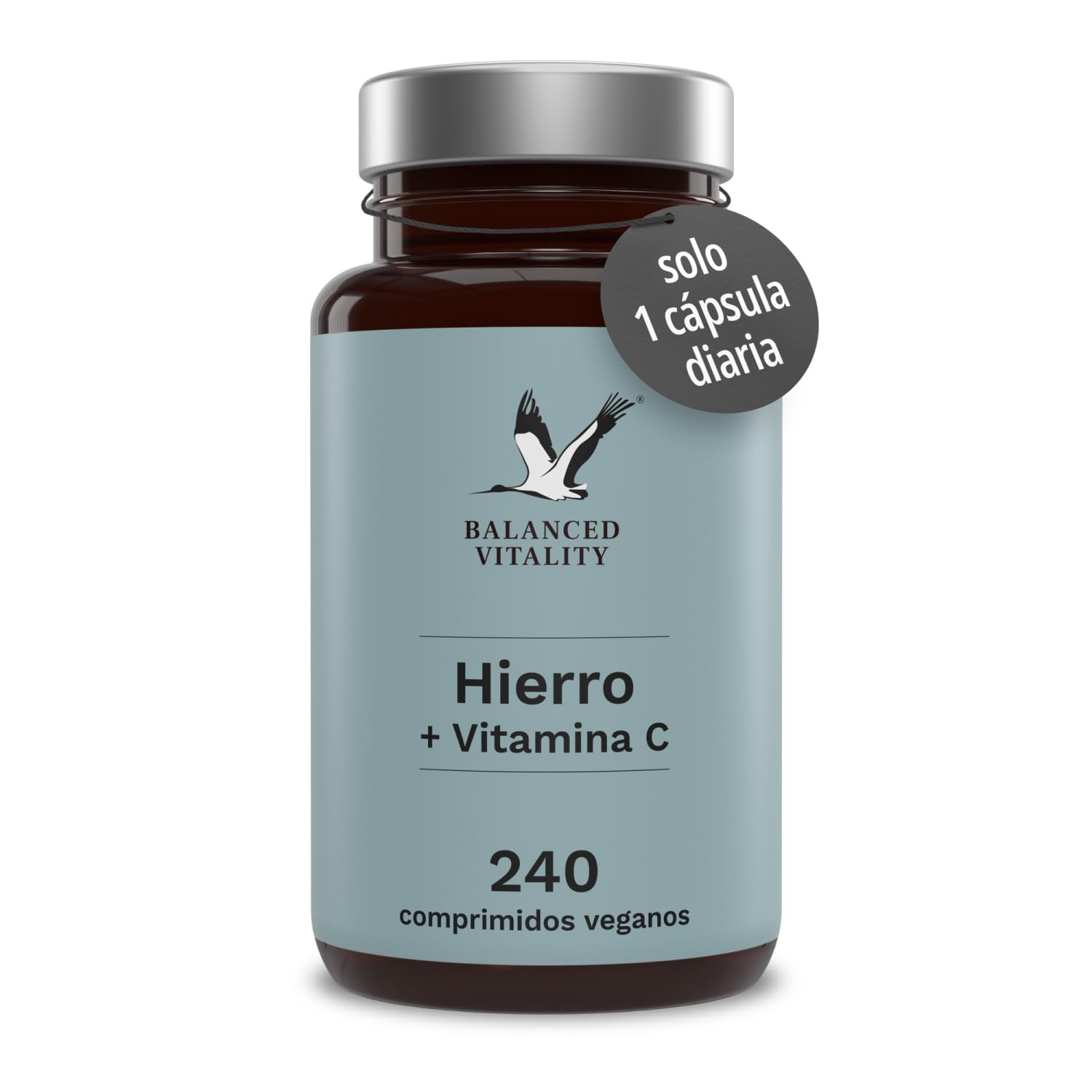 Hierro 20 mg de bisglicinato de hierro + 40 mg de vitamina C natural de acerola - 240 comprimidos VEGANOS para 8 meses - sin aditivos - testados en laboratorio - Made in Germany - Balanced Vitality