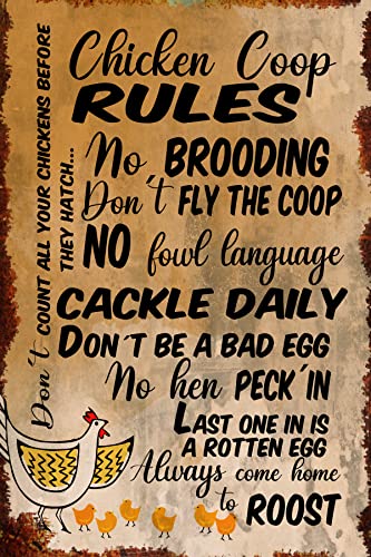 “Hen Coop Guidelines” Steel Wall Artwork Kitchen Signal -8 x 12 Inch Humorous Classic Nation Signal for Dwelling, Kitchen, Pantry, Cafe, Espresso Store Decor- Retro Farmhouse Tin Wall Signal for Equipment – Items!
