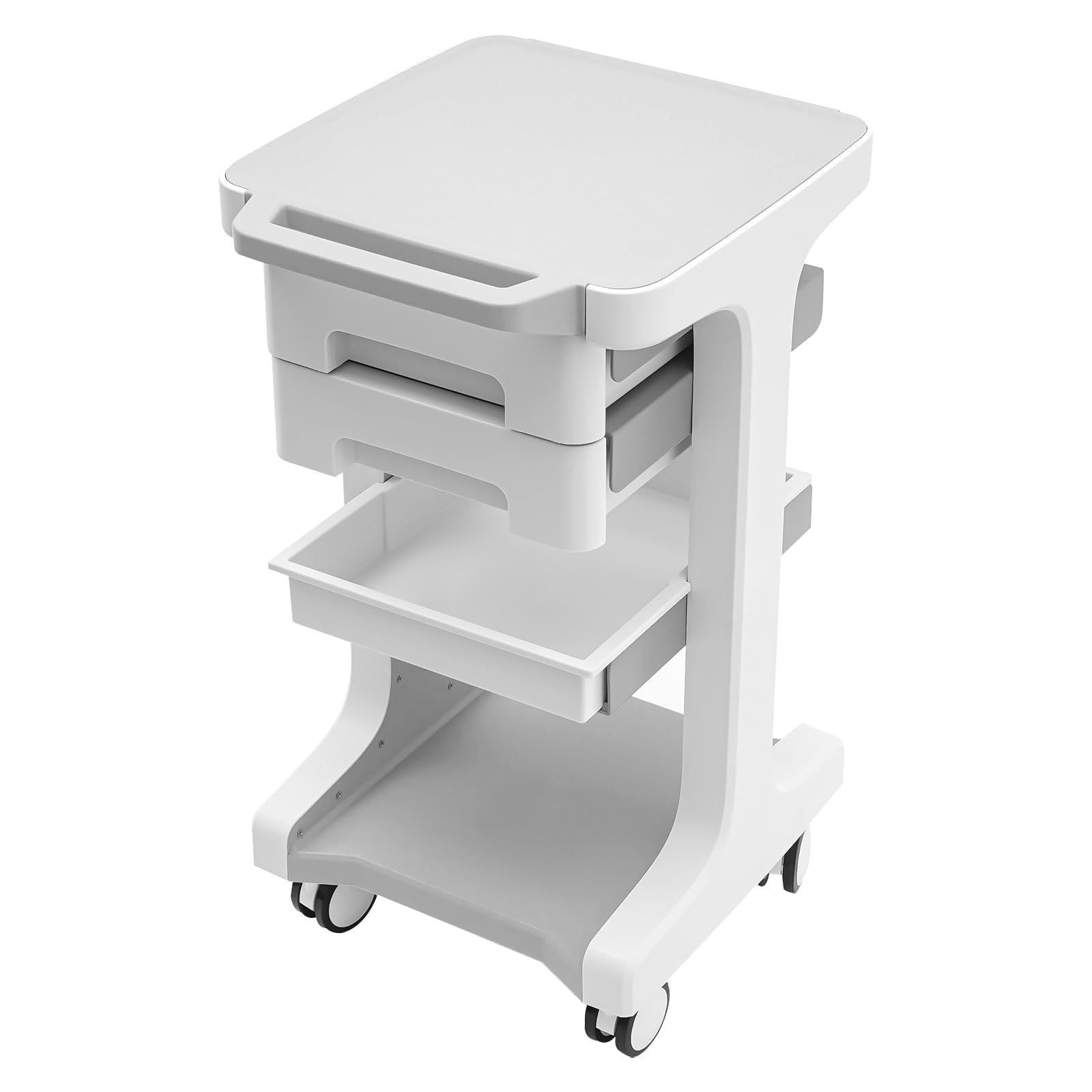 OUKANING Medizinischer Wagen mit 2 Schublade 41x41x67cm Gerätewagen Arbeitswagen 50kg Beauty Salon Trolley mit Ablagefach Salonwagen Kosmetikwagen 4 Universal Rädern Friseur Rollwagen (Grau)