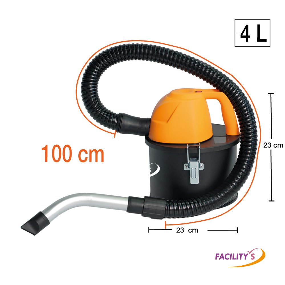 FACILITYS Aspirador de Cenizas frías y Tibias 600W, Depósito Acero 4L