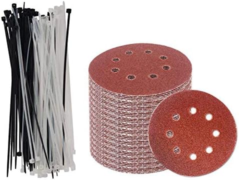 ZXY-NAN 160 Pcs Accessories: 60 Pcs 5 Inch Sanding Discs Sandpaper Assorted 60 80 120 180 240 320 Grits & 100 Pcs 3Mm X 150Mm Auto Wire Push Cable Zip Tie Organizer