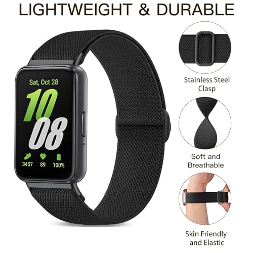 Image of ViCRiOR 3 Pack Stretchy Nylon Solo Loop Watch Bands Compatible with Samsung Galaxy Fit 3, Elastic Braided Strap for Galaxy Fit 3 Band SM-R390 Women Men