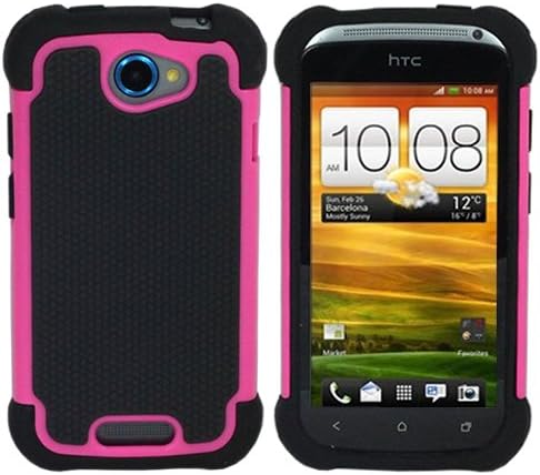 ASleek Hot Pink / Black Hard Soft Hybrid High Impact Body Armor Case Cover for T-Mobile HTC One S