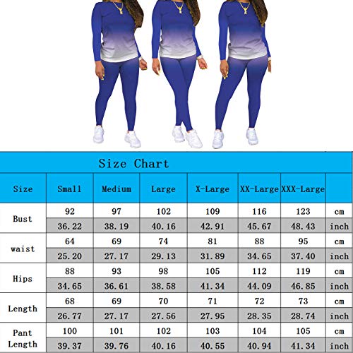 Tie Dye Women 2 Piece Outfits for Women Sexy Bodycon Outfits Plus Size Tracksuits Crewneck Long Sleeve T Shirts Pant Set Blue 2XL