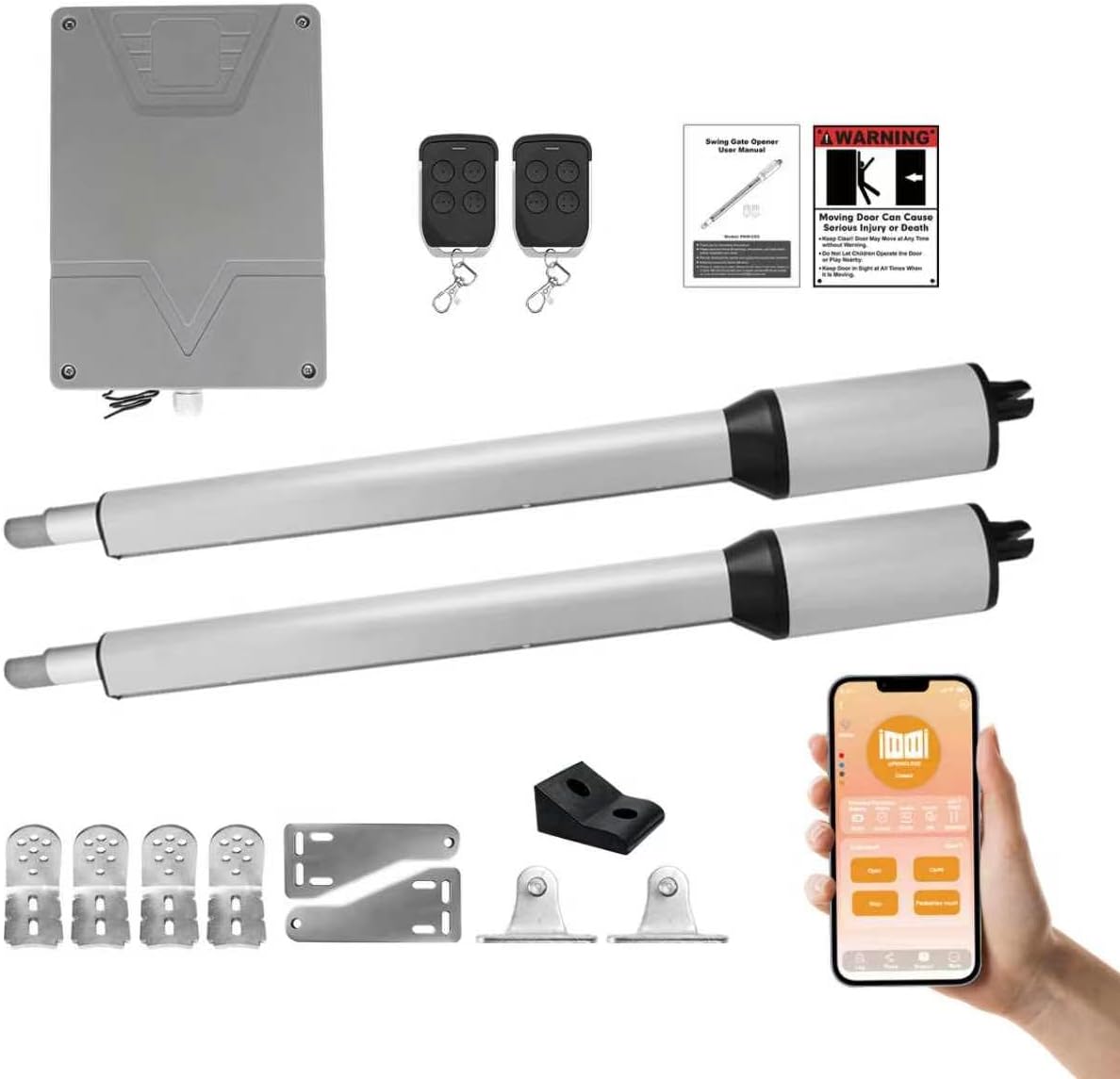 C05 Automatic Smart Gate Opener Kit with APP for Medium Duty Dual Swing Gates Up to 770lbs 16FT, 24V 60W AC Powered Motor Electric Driveway Gate Opener with 2 Long-Range Remotes Complete Kit