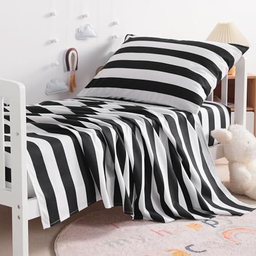 NTBAY Toddler Microfiber Sheet Set, 3 Piece, Black and White Stripe