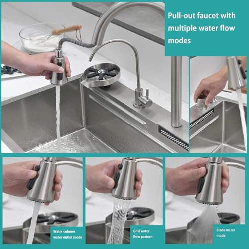 Évier lavabo en acier inoxydable avec robinet extractible haute pression durable - 3