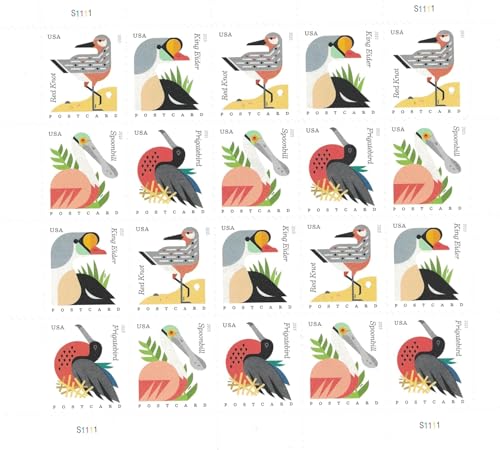 Coastal Birds Sheet of 20 Postcard Forever U.S. Postage Stamps by USPS