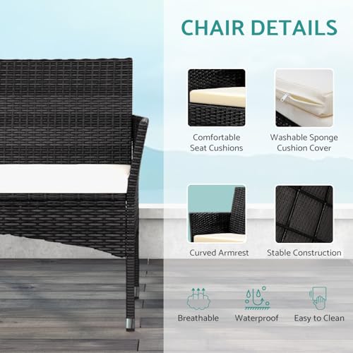 Image of Patio Furniture Set, 4 Piece Sectional Conversation Sofa, Outdoor Wicker Rattan Table and Chairs with Thick Cushion for Garden, Yard, or Porch