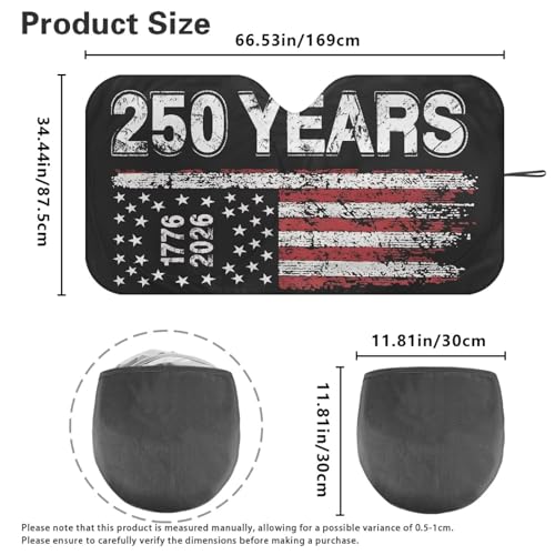 Image of Windshield Sun Shade, 250 Years USA 1776-2026 Auto Sunshade Front Window Sunshade Visor Protector Suitable for Most Cars, Reflect UV Sun and Heat and Protect Your Car
