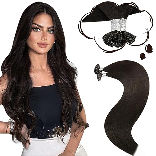 Moresoo U Tip Hair Extensions Real Human Hair 16 Inch Darkest Brown Pre Bonded Hair Extensions Hot Fusion Brunette 1g/s Remy Human Hair 50g/Pack #2