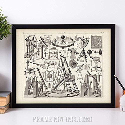 Astronomy Poster - Antique Instruments And Telescopes - 11X14 Unframed Art Print - Vintage Posters For Dark Academia, Space Poster For Astronomers And Space Exploration Enthusiasts, Astronomy Decor #TOP1