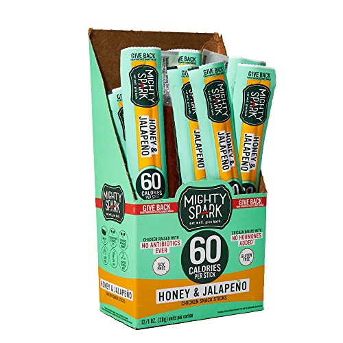 Mighty Spark Chicken Snack Sticks - Honey And Jalapeno - 6G Of Protein, No Antibiotics Ever, No Hormones Added, Gluten Free, Soy Free Meat Sticks - High Protein Keto Snacks, Weight Watchers Approved Snacks - 12 Count #TOP29